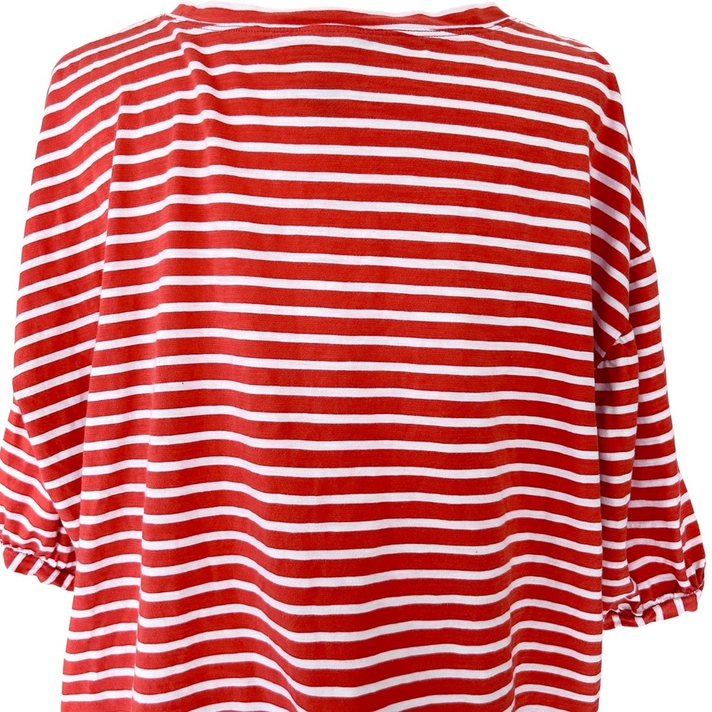 CABI Size Medium Poolside‎ Puff Sleeve Top Orange White Stripe #5984 Blouse - Picture 12 of 13